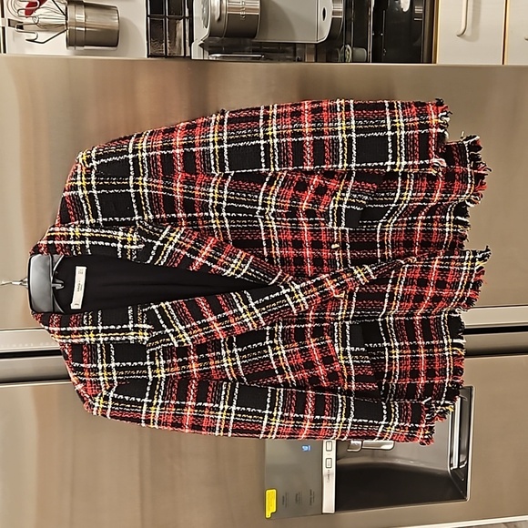 💕MANGO💕 Buttons Tweed Blazer ~ Multi-Color Plaid Print US Medium - Picture 8 of 15